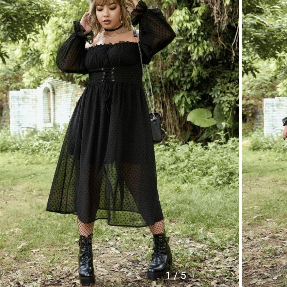 ROMWE Grunge Off Shoulder Grommet Lace Up Corset Dress M Gothic Maiden